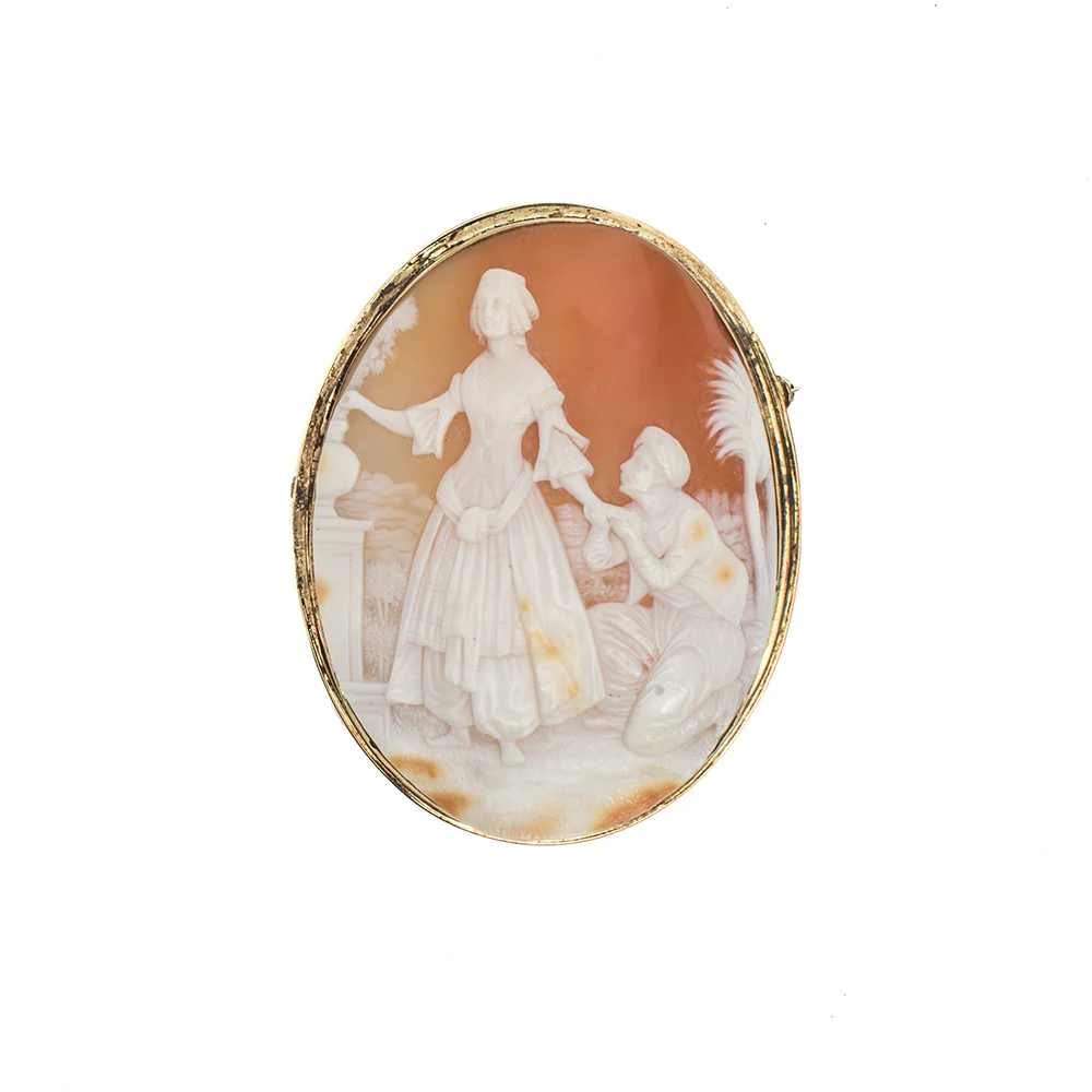 14K Yellow Gold Kneeling Man Estate Cameo Brooch