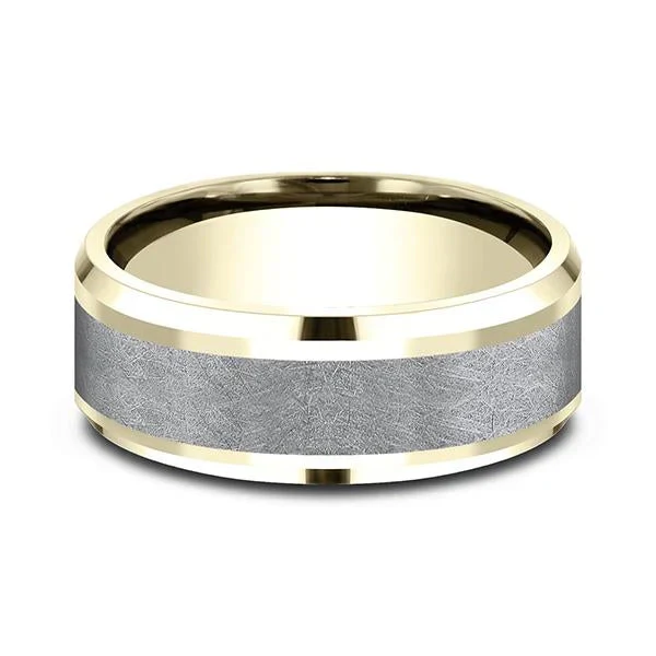 Ammara Stone 8mm Tantalum and 18K Yellow Gold Wedding Band