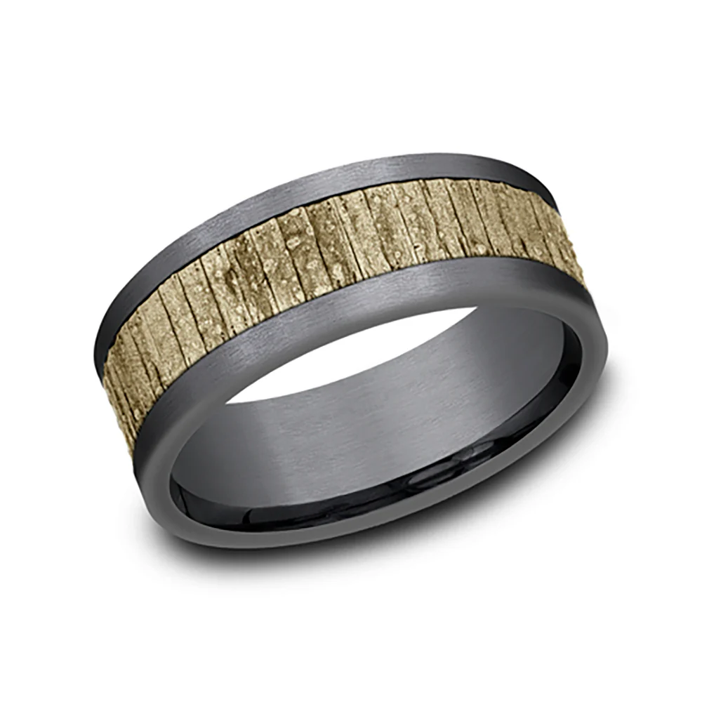 Ammara Stone Alder Tantulum Yellow Gold 8mm Men's Wedding Band