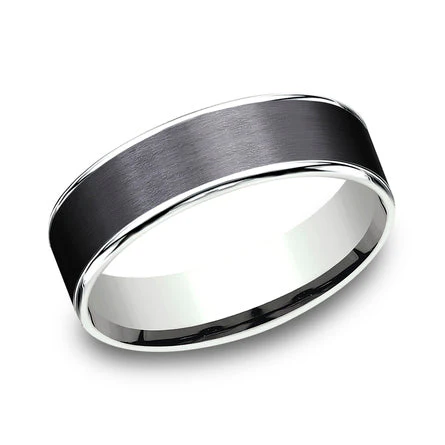 Ammara Stone The Rembrandt 6.5mm 14K White Gold and Black Titanium Wedding Band