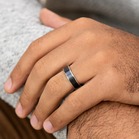 Ammara Stone The Rembrandt 6.5mm 14K White Gold and Black Titanium Wedding Band - Image 2