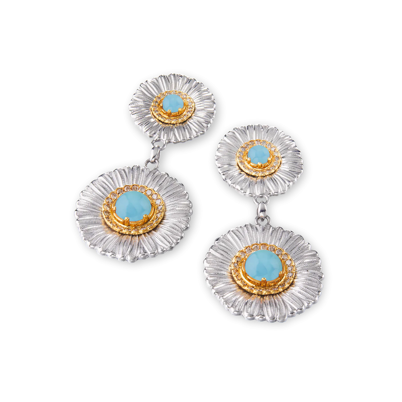 Buccellati Blossoms Silver Earrings with Diamonds and Light Blue Agate - Image 3