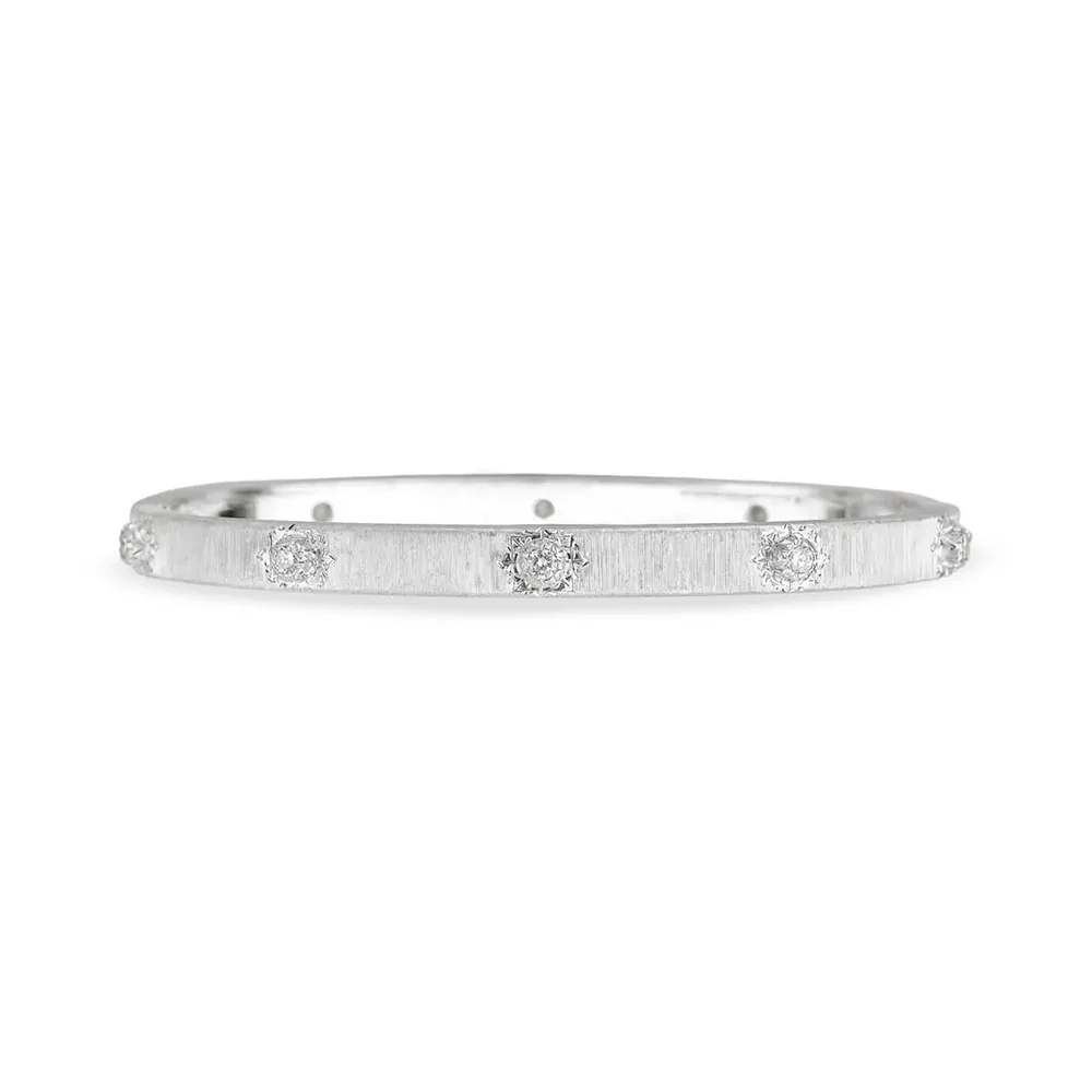 Buccellati Macri Classica 5mm Bangle Bracelet 18K White Gold with Diamonds