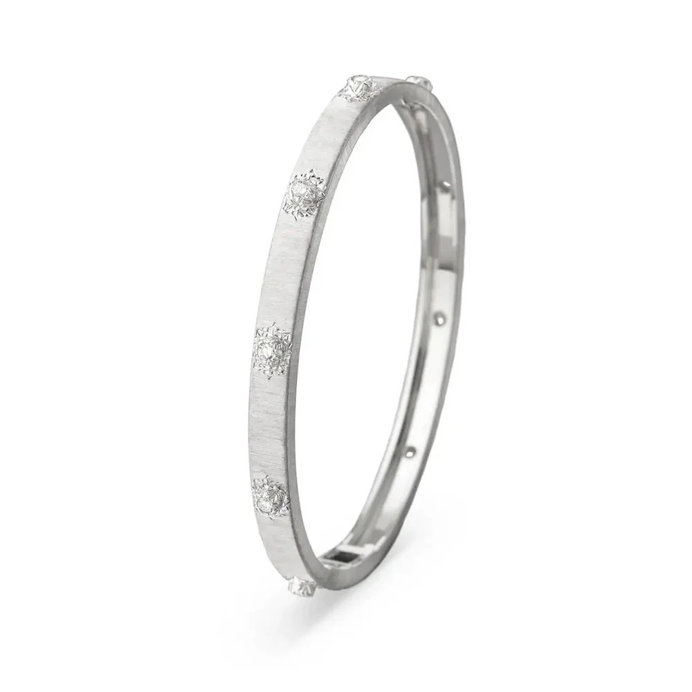 Buccellati Macri Classica 5mm Bangle Bracelet 18K White Gold with Diamonds - Image 2