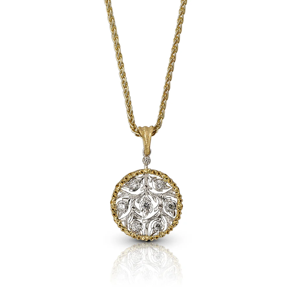 Buccellati Ramage Round Pendant 18K Gold with Diamonds