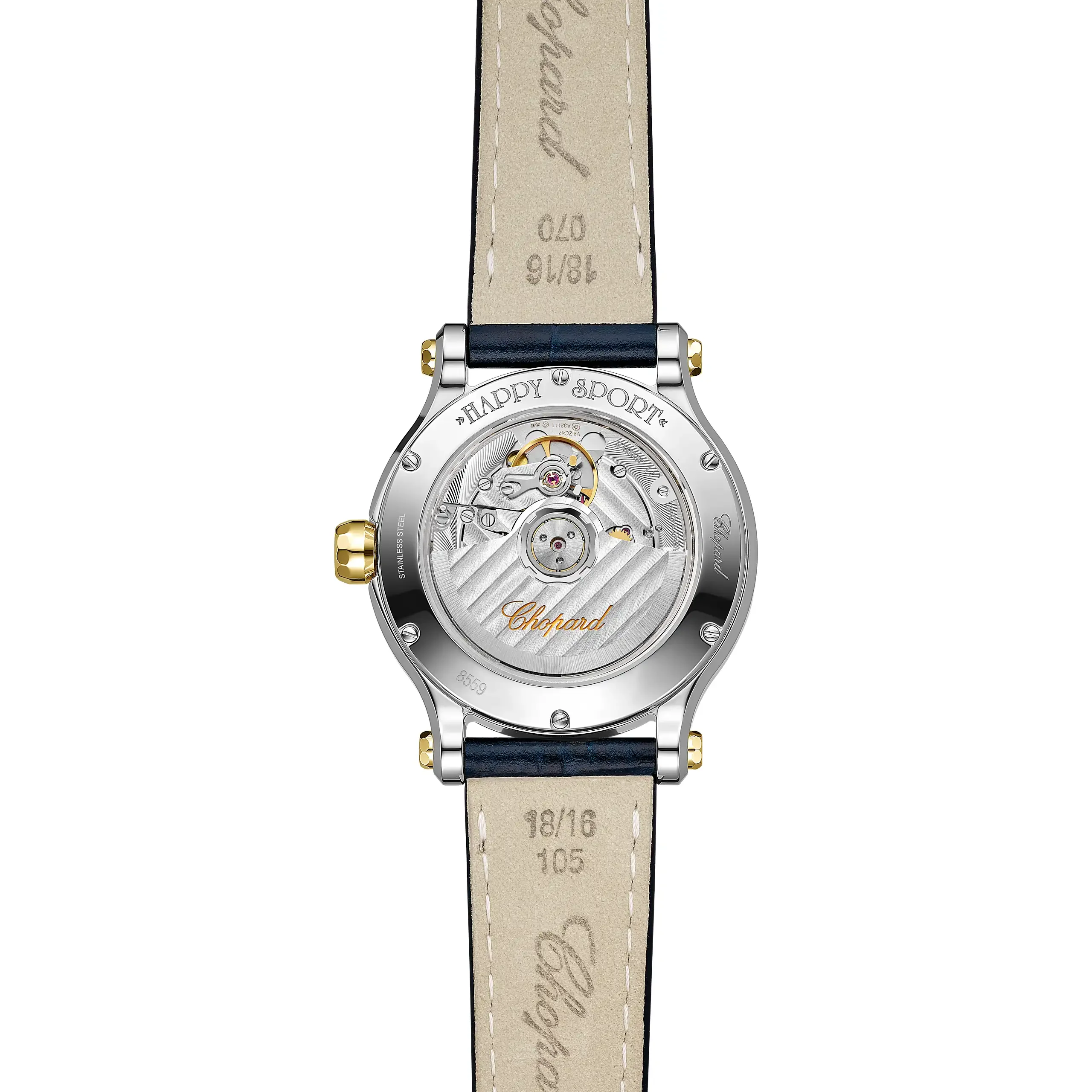 Chopard Happy Sport 36mm Steel and Yellow Gold Leather Strap Watch - Image 3