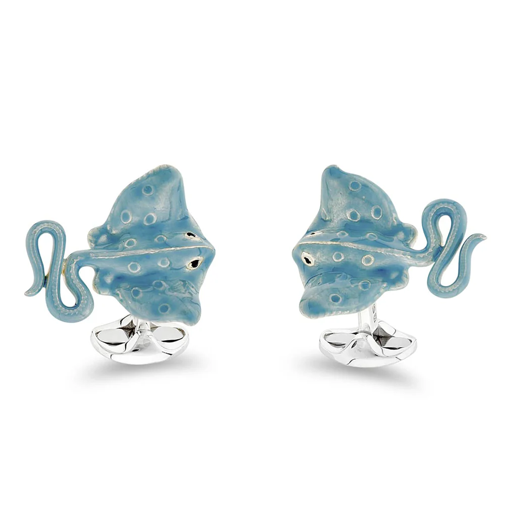 Deakin and Francis Blue Enamel Stingray Cufflinks