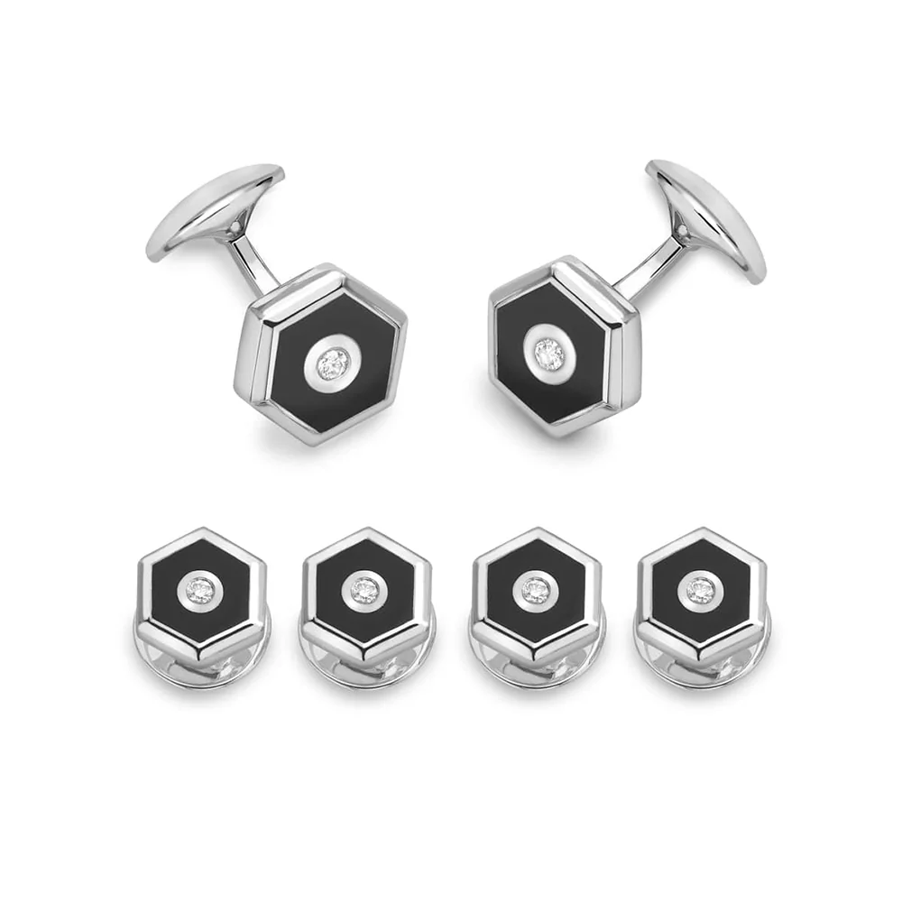 Deakin and Francis Onyx Diamond Cufflink and Shirt Studs Set