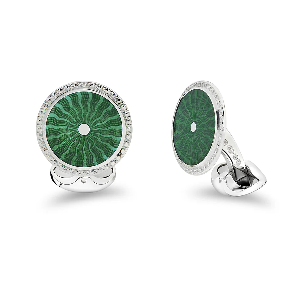 Deakin and Francis Round Forest Green Enamel Cufflinks