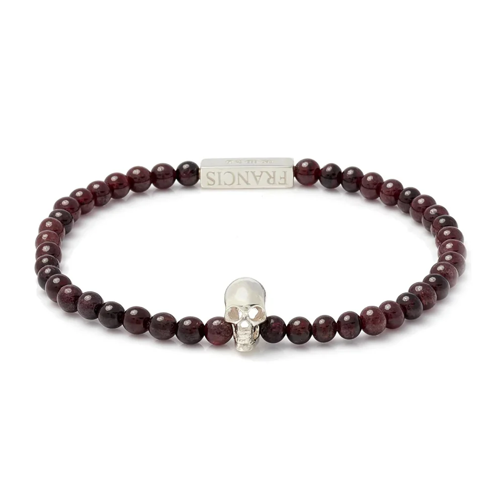 Deakin and Francis Silver Skull Garnet Beaded Bracelet