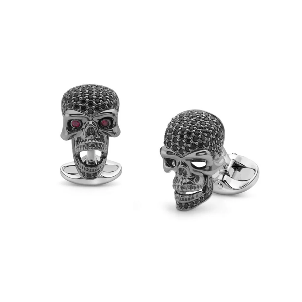 Deakin and Francis Sterling Silver Black Spinel Skull Cufflinks