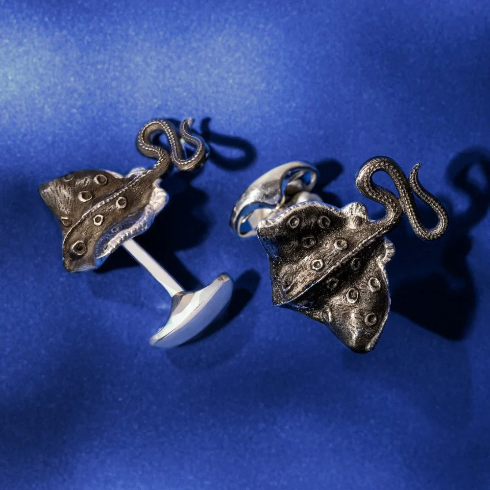 Deakin and Francis Sterling Silver Oxidised Black Stingray Cufflinks - Image 2