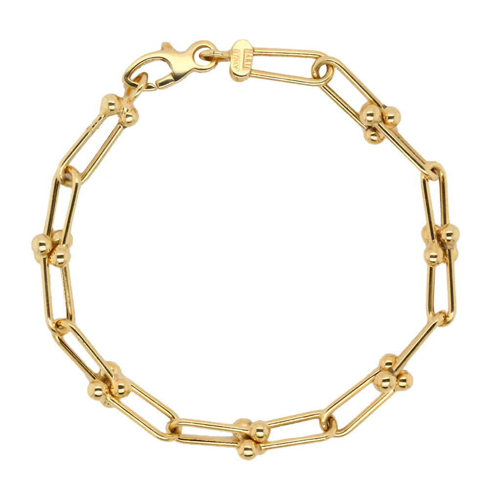Doves 14K Yellow Gold Barbell Paperclip Chain Bracelet