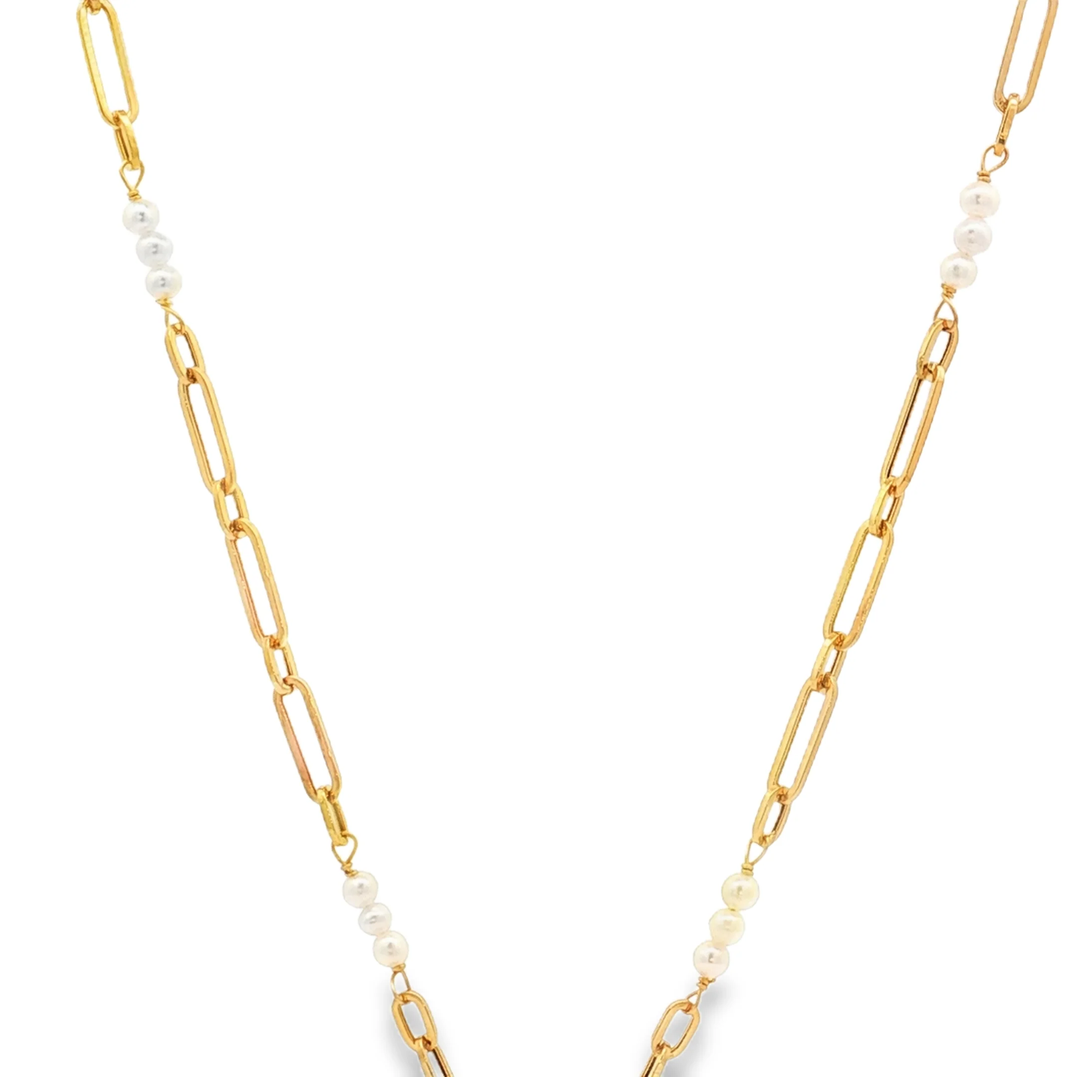 Doves 18-Inch Oval and Pearl Charm Chain Necklace 18K Yellow Gold - Image 2