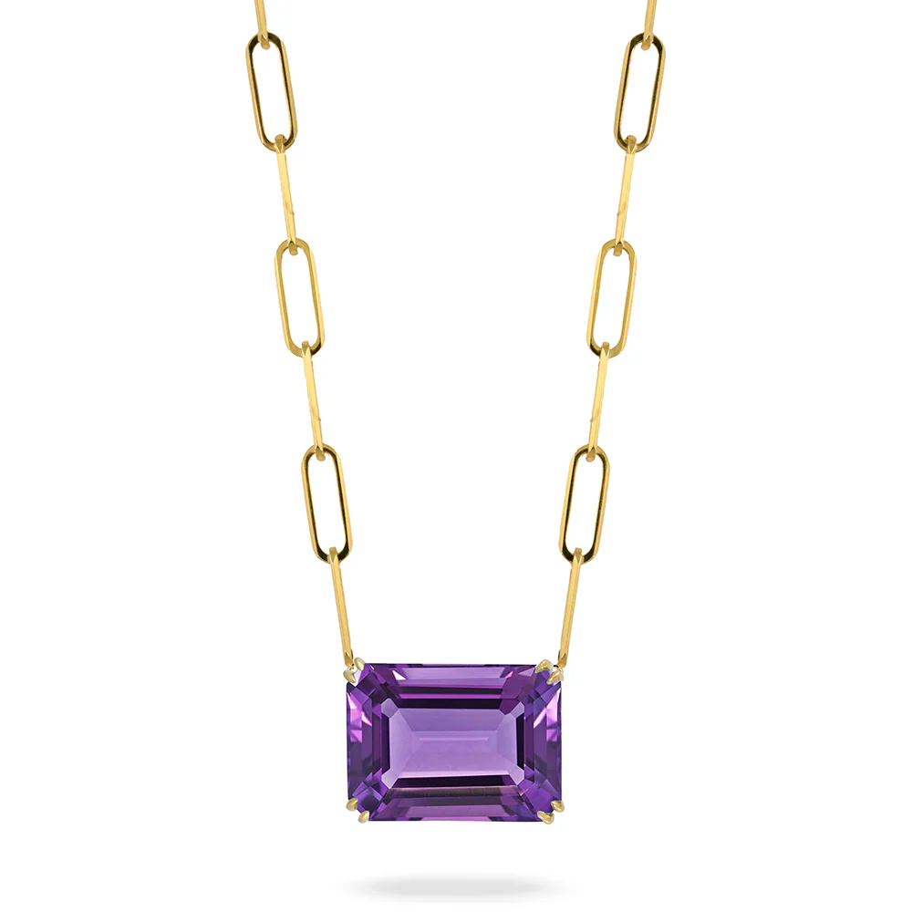Doves 18K Yellow Gold Purple Amethyst Paperclip Chain Necklace