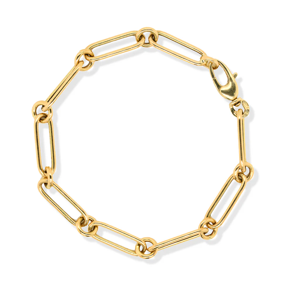 Doves 7 Inch Paperclip Chain Bracelet 18K Yellow Gold