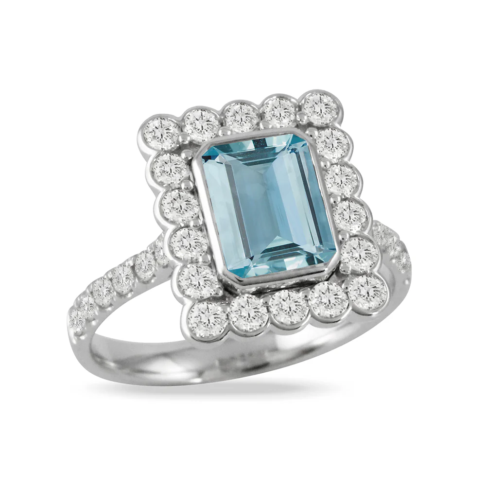 Doves Aqua 18K White Gold Aquamarine and Diamond Ring