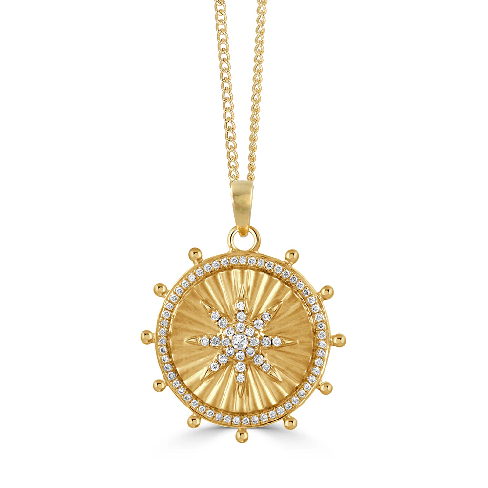 Doves Celestia Ships Wheel Diamond Pendant 18K Yellow Gold