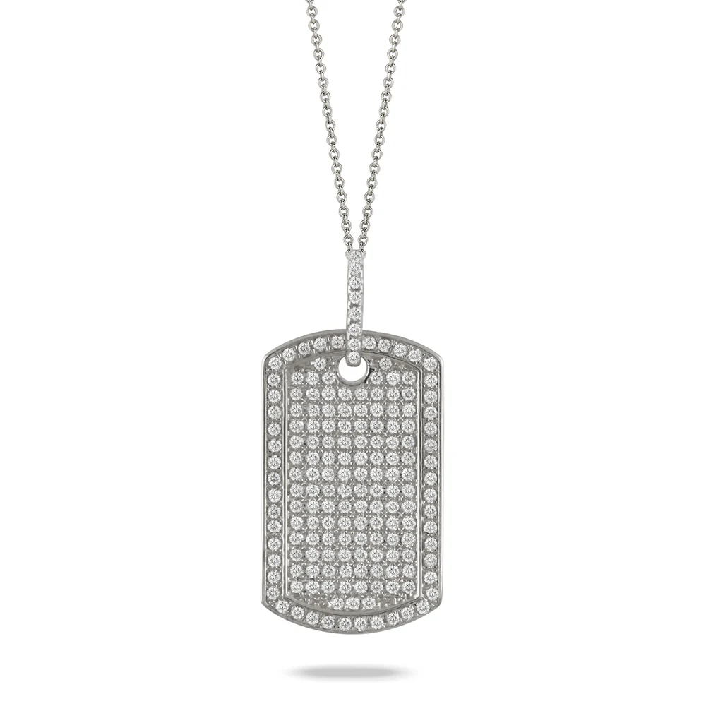 Doves Diamond Fashion 14K White Gold Diamond Dog Tag Pendant
