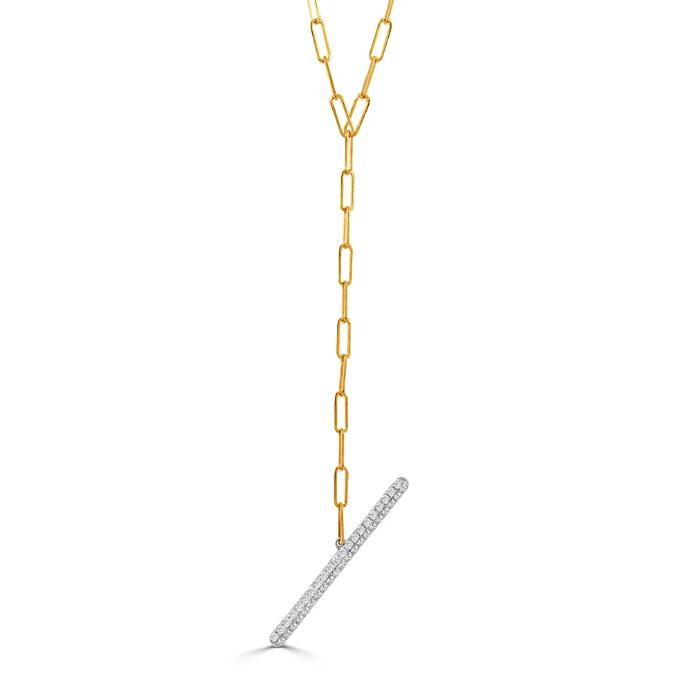 Doves Diamond Fashion Bar Lariat Paperclip Chain Necklace