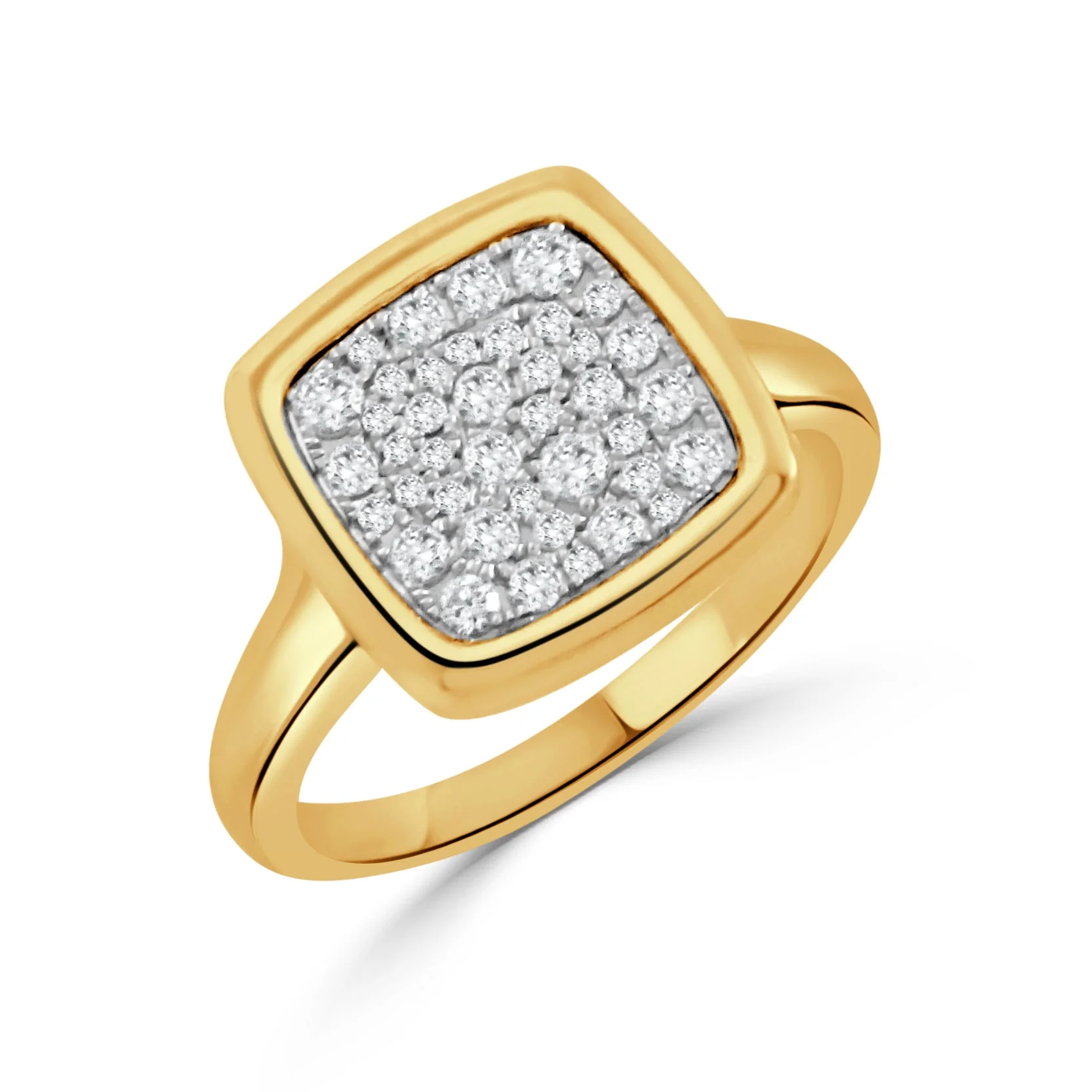 Doves Diamond Fashion Bezel Cushion Ring 18K Yellow Gold