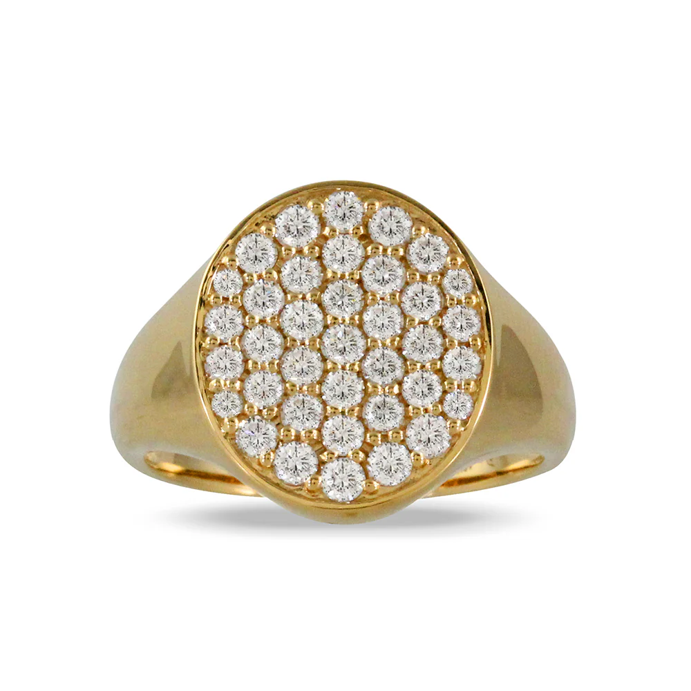 Doves Diamond Fashion Pave Signet Ring in 18K Yellow Gold