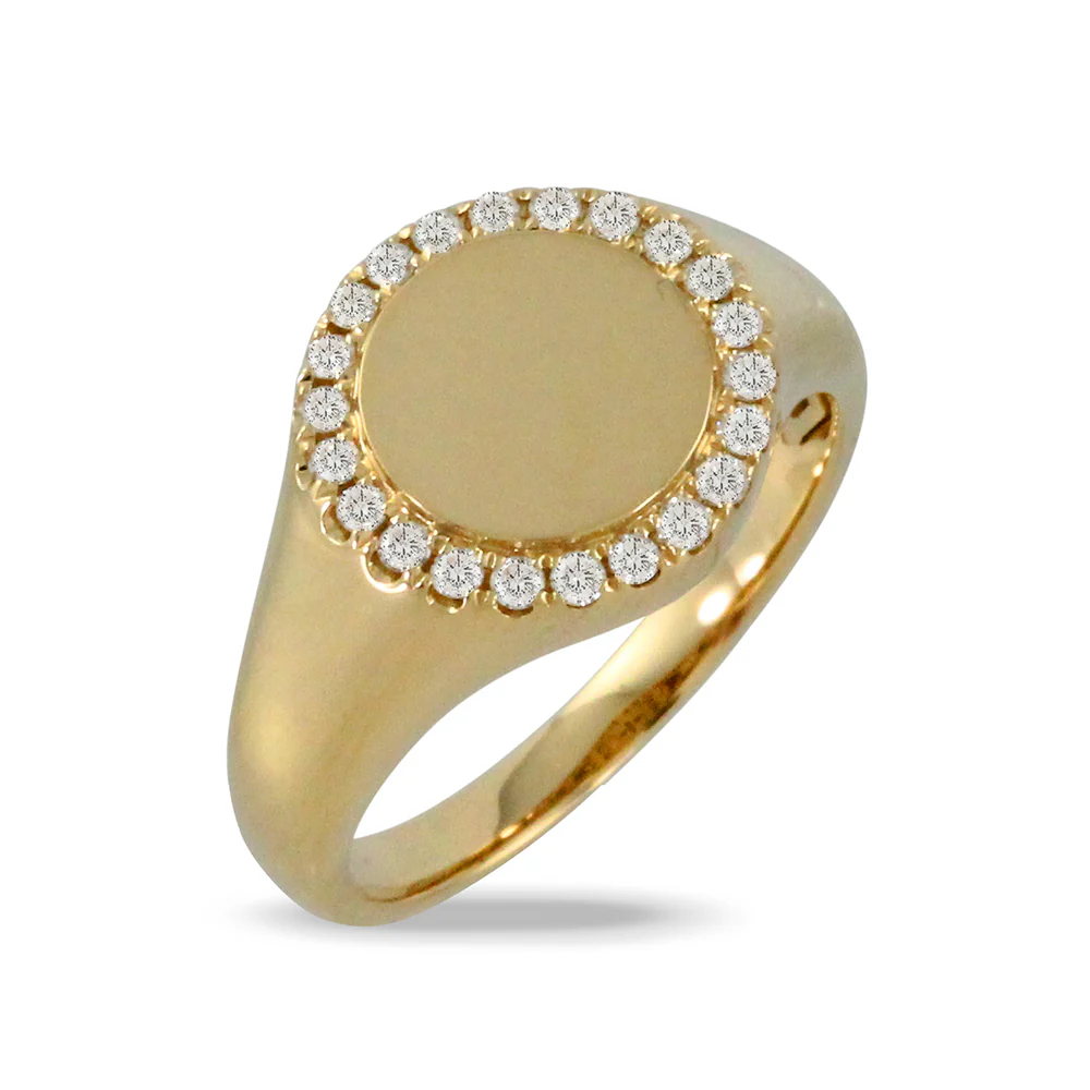 Doves Diamond Fashion Signet Ring in 18K Yellow Gold