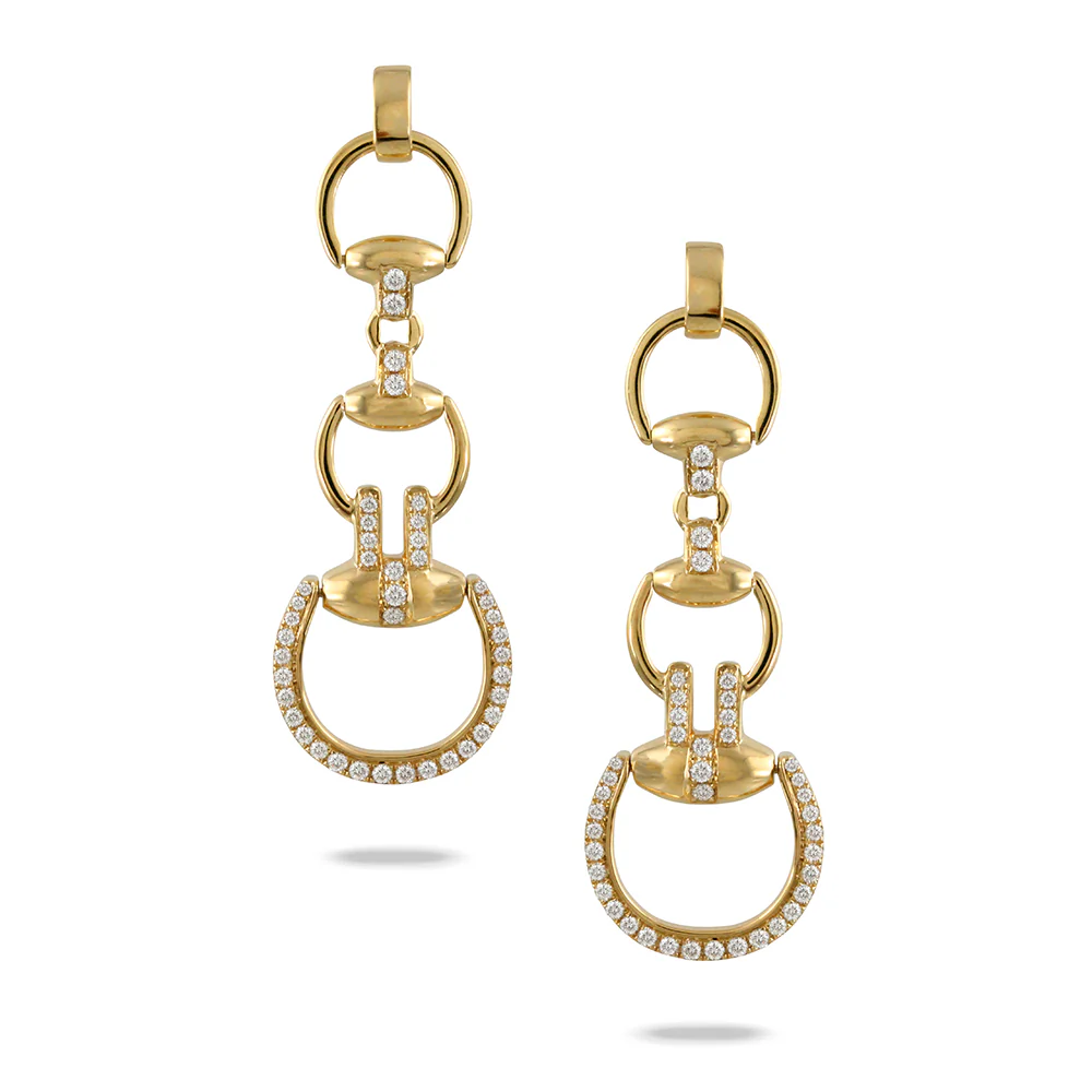 Doves Equestrian 18K Yellow Gold Diamond Horse Earrings