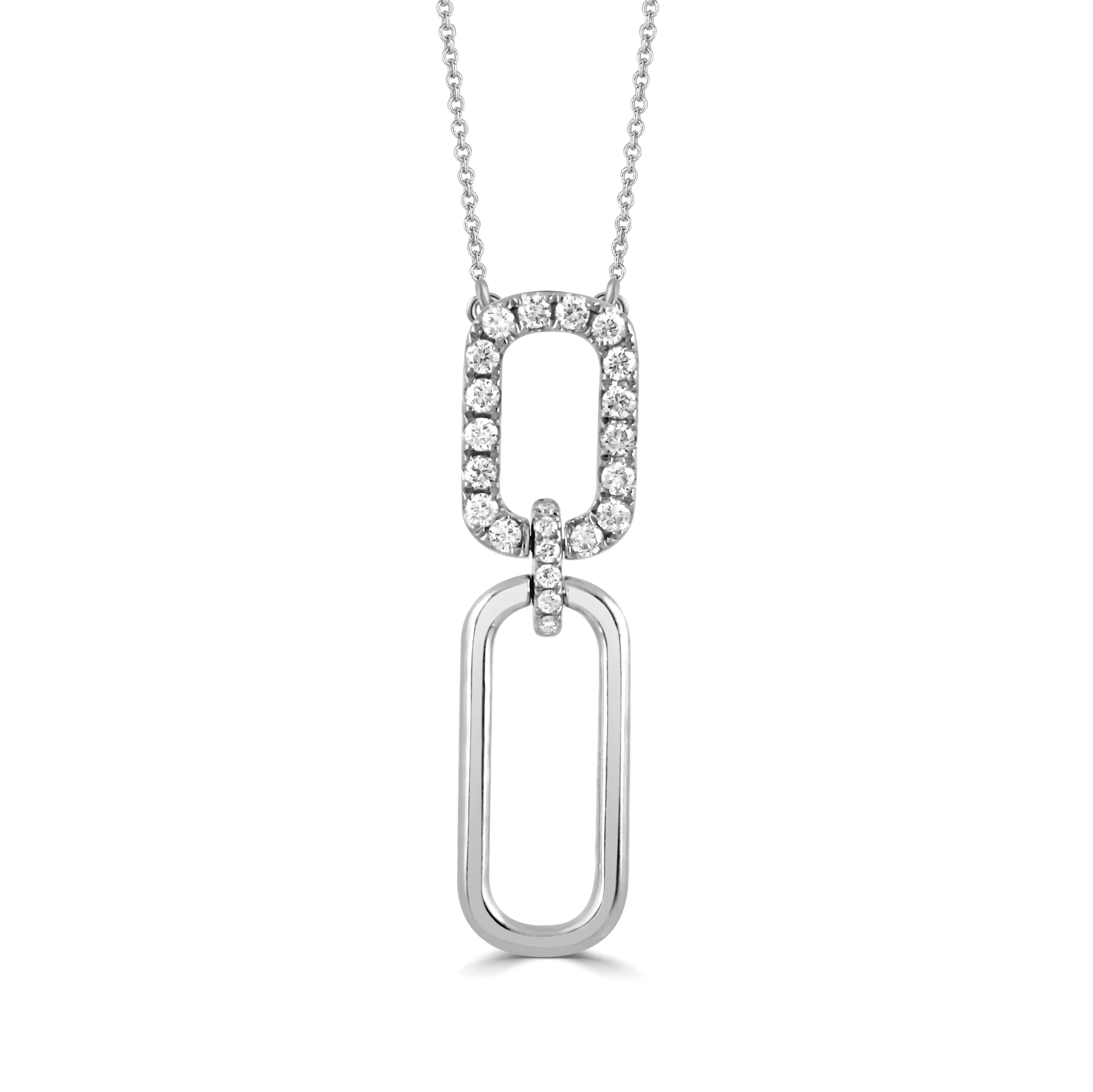 Doves Fibonacci Diamond Paperclip Chain Pendant Necklace 18K White Gold