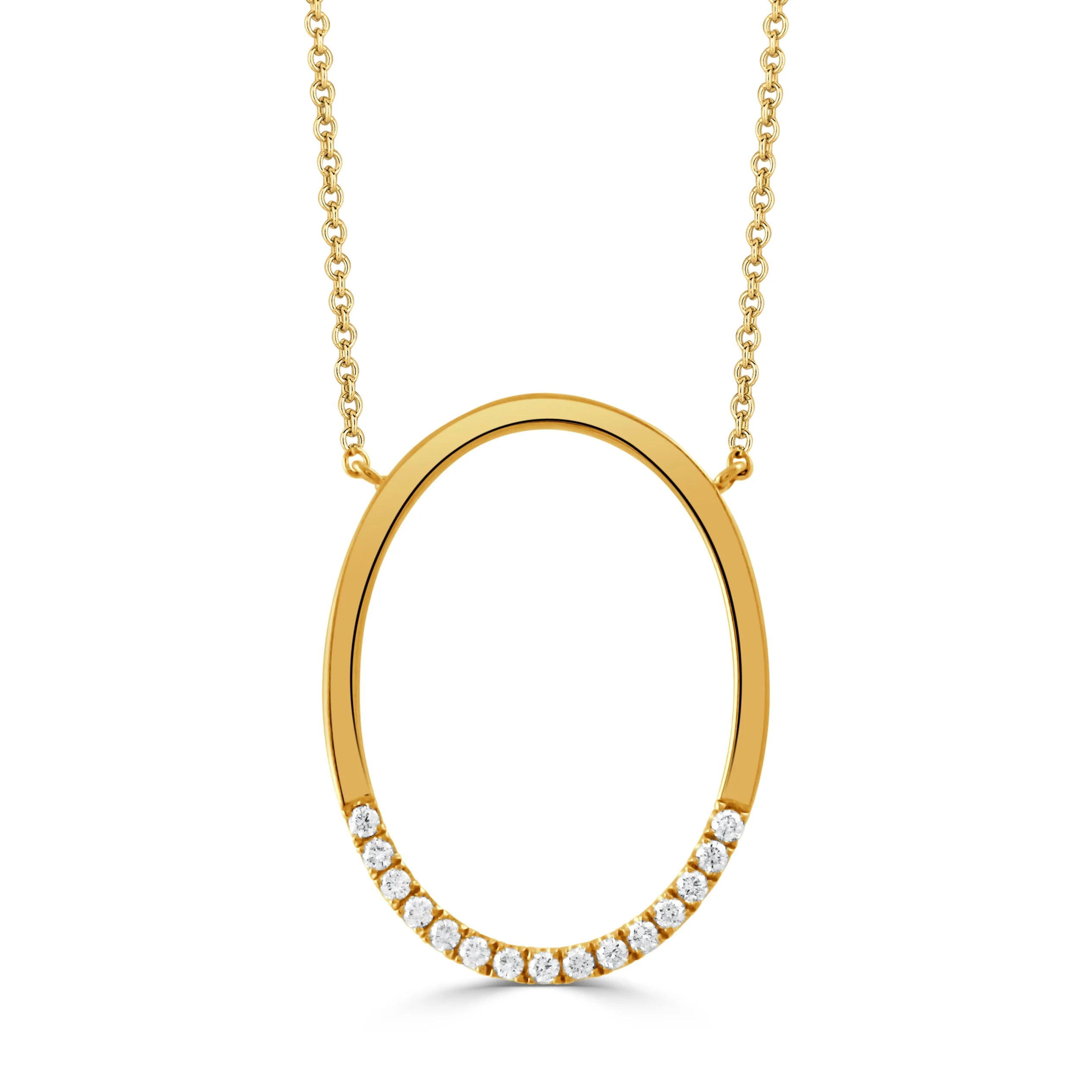 Doves Fibonacci Oval Diamond Pendant Necklace 18K Yellow Gold