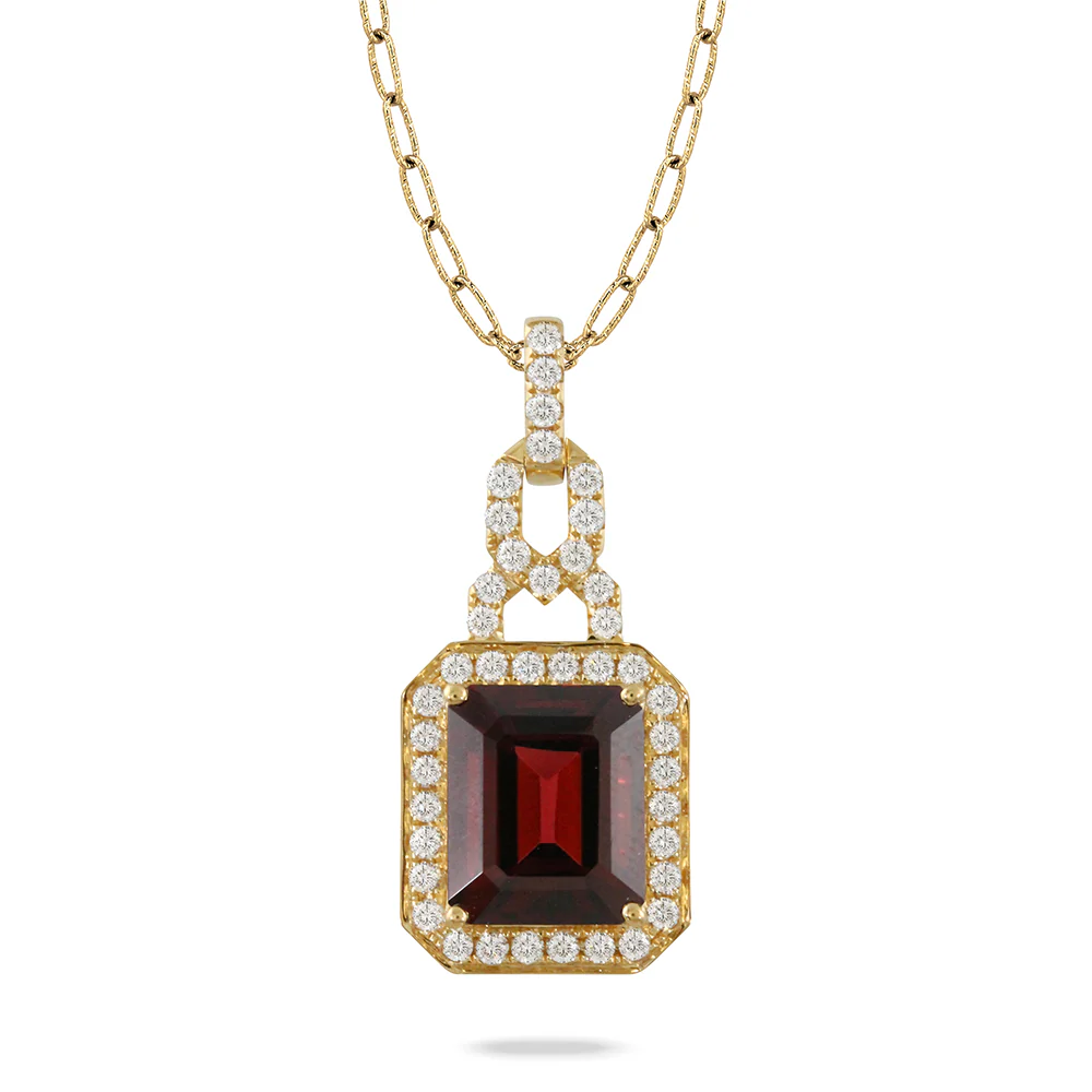 Doves Garnet 18K Yellow Gold Diamond Necklace