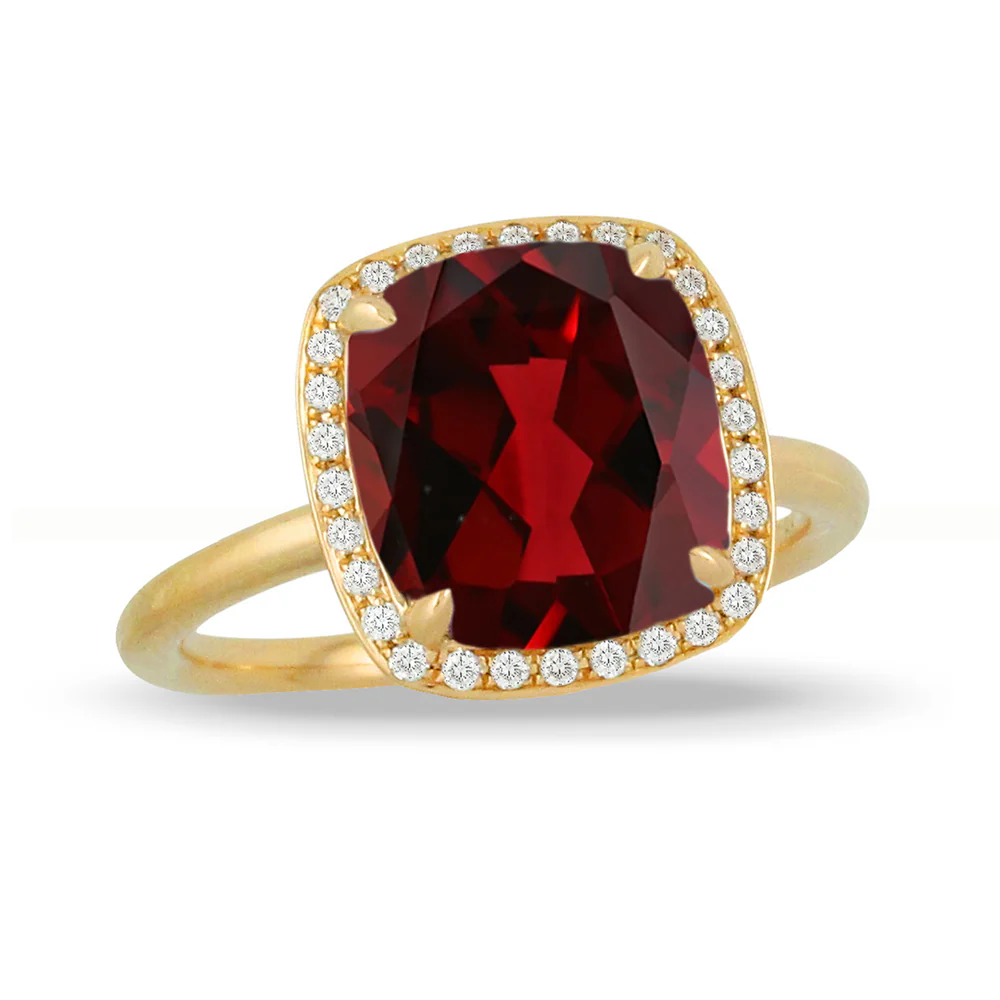 Doves Garnet 18K Yellow Gold Diamond Ring