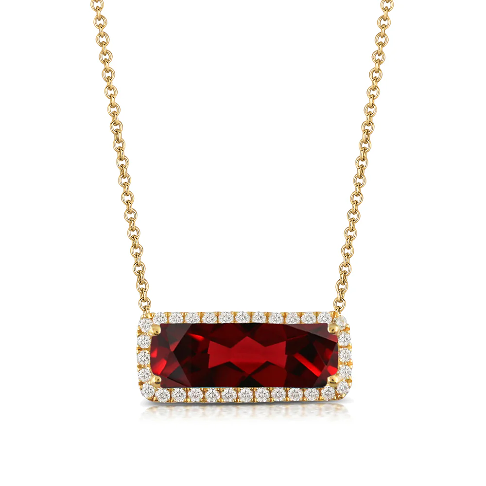 Doves Garnet Diamond Necklace in 18K Yellow Gold
