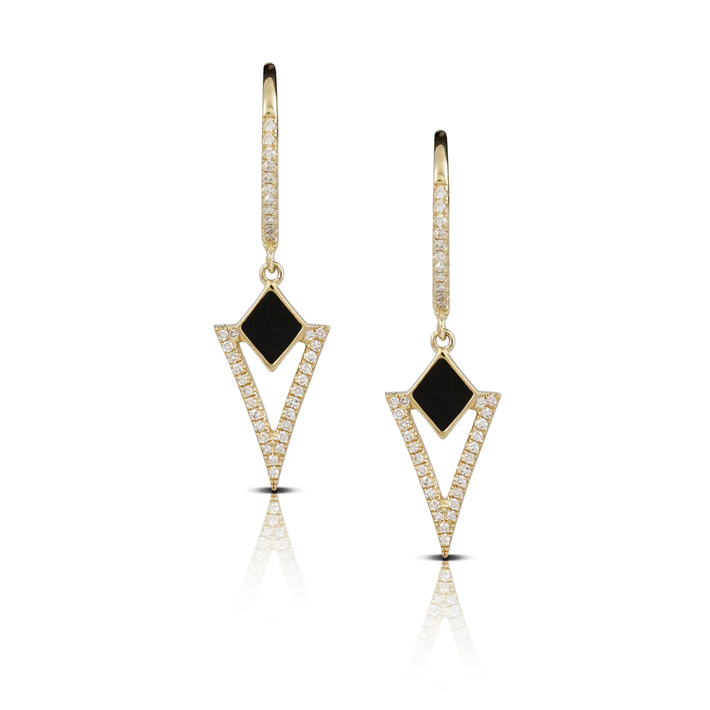 Doves Gatsby 14K Yellow Gold Onyx and Diamond Dangle Earrings