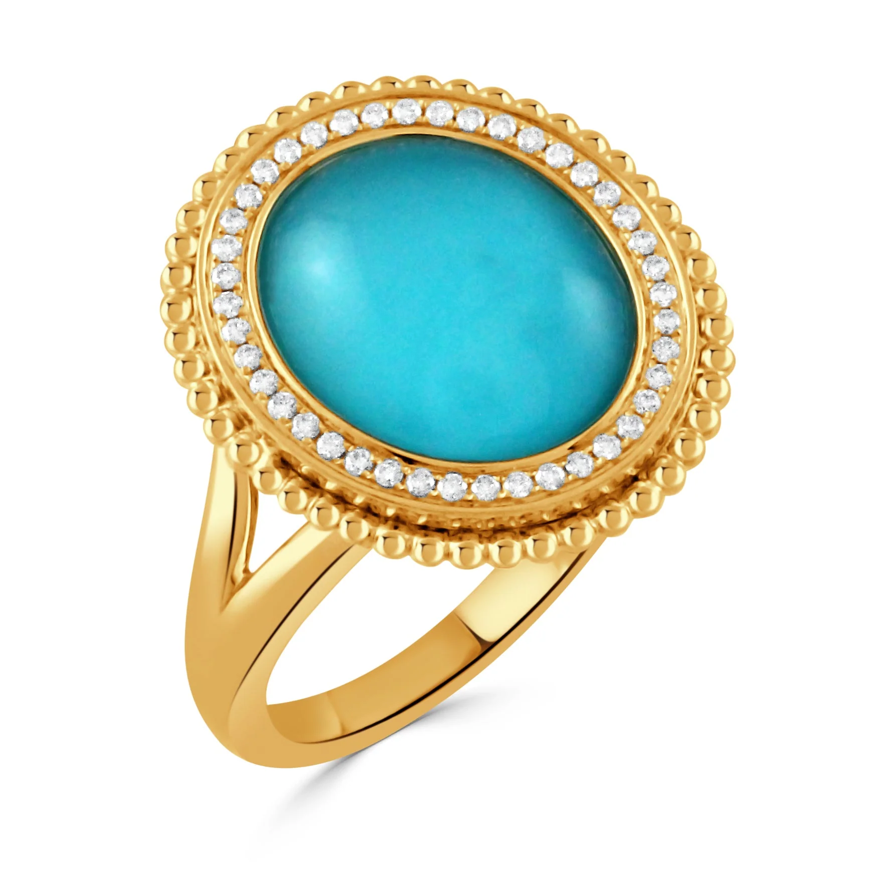 Doves Justinian Turquoise Ring with Diamonds 18K Yellow Gold