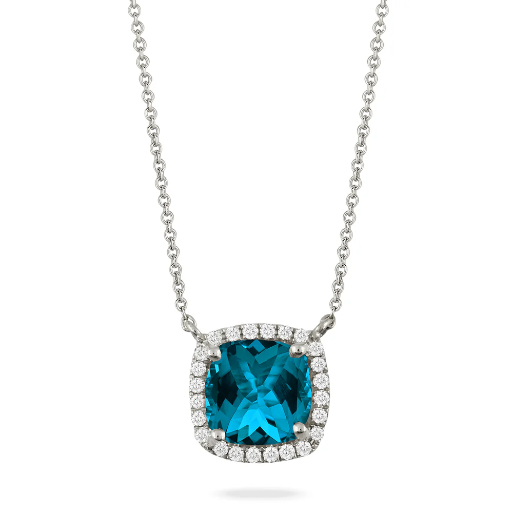 Doves London Blue Topaz Diamond Necklace in 18K White Gold