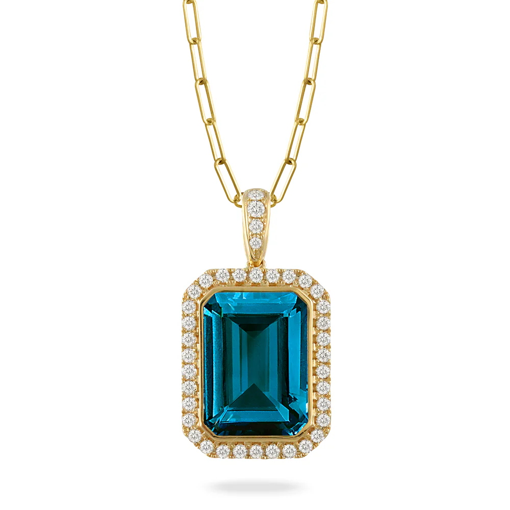 Doves London Blue Topaz Diamond Pendant in 18K Yellow Gold