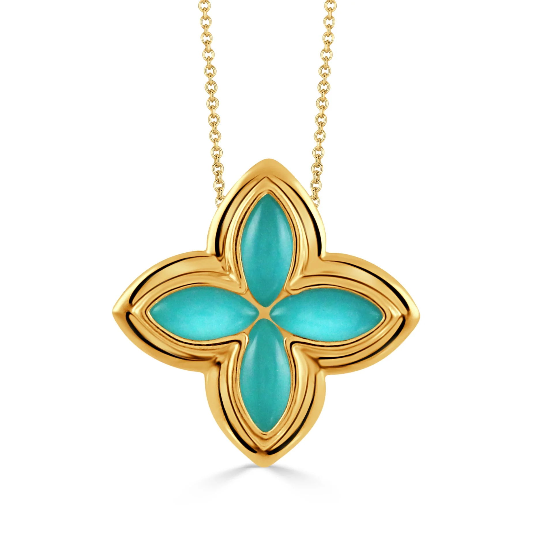 Doves Ravenna Turquoise Flower Pendant 18K Yellow Gold