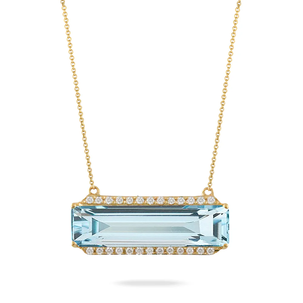 Doves Sky Blue 18K Yellow Gold Horizontal Topaz Diamond Necklace