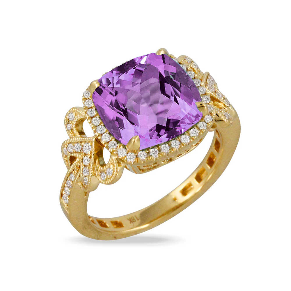 Doves Viola 18K Yellow Gold Amethyst Diamond Ring