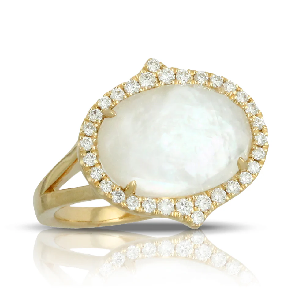 Doves White Orchid Mother of Pearl Diamond East West Oval Ring