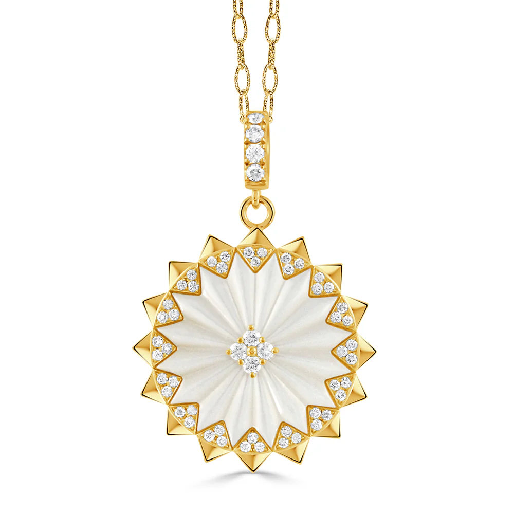 Doves White Orchid Mother of Pearl Diamond Round Pendant