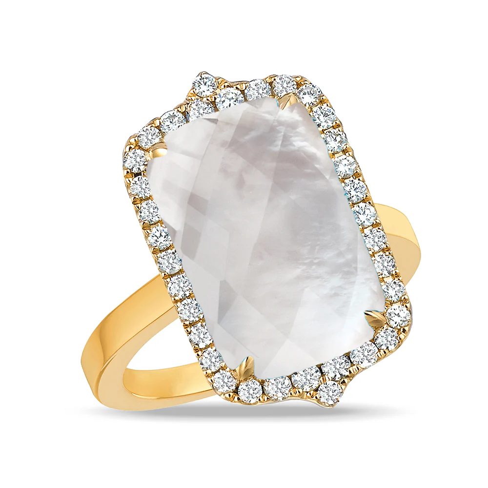 Doves White Orchid Quartz Diamond Ring 18K Yellow Gold