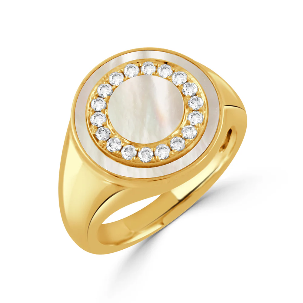 Doves White Orchid Round Mother of Pearl Diamond Ring
