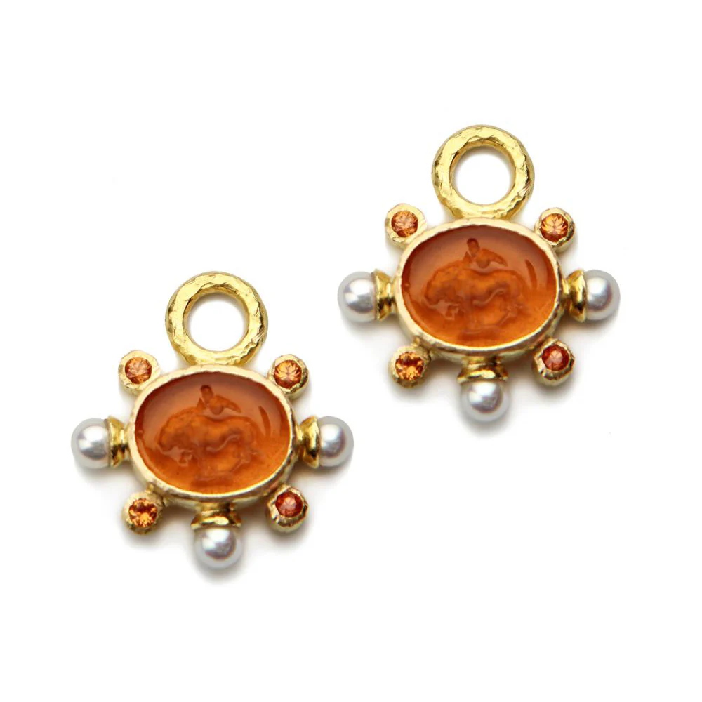 Elizabeth Locke Amber Tiny Lion Earring Pendants
