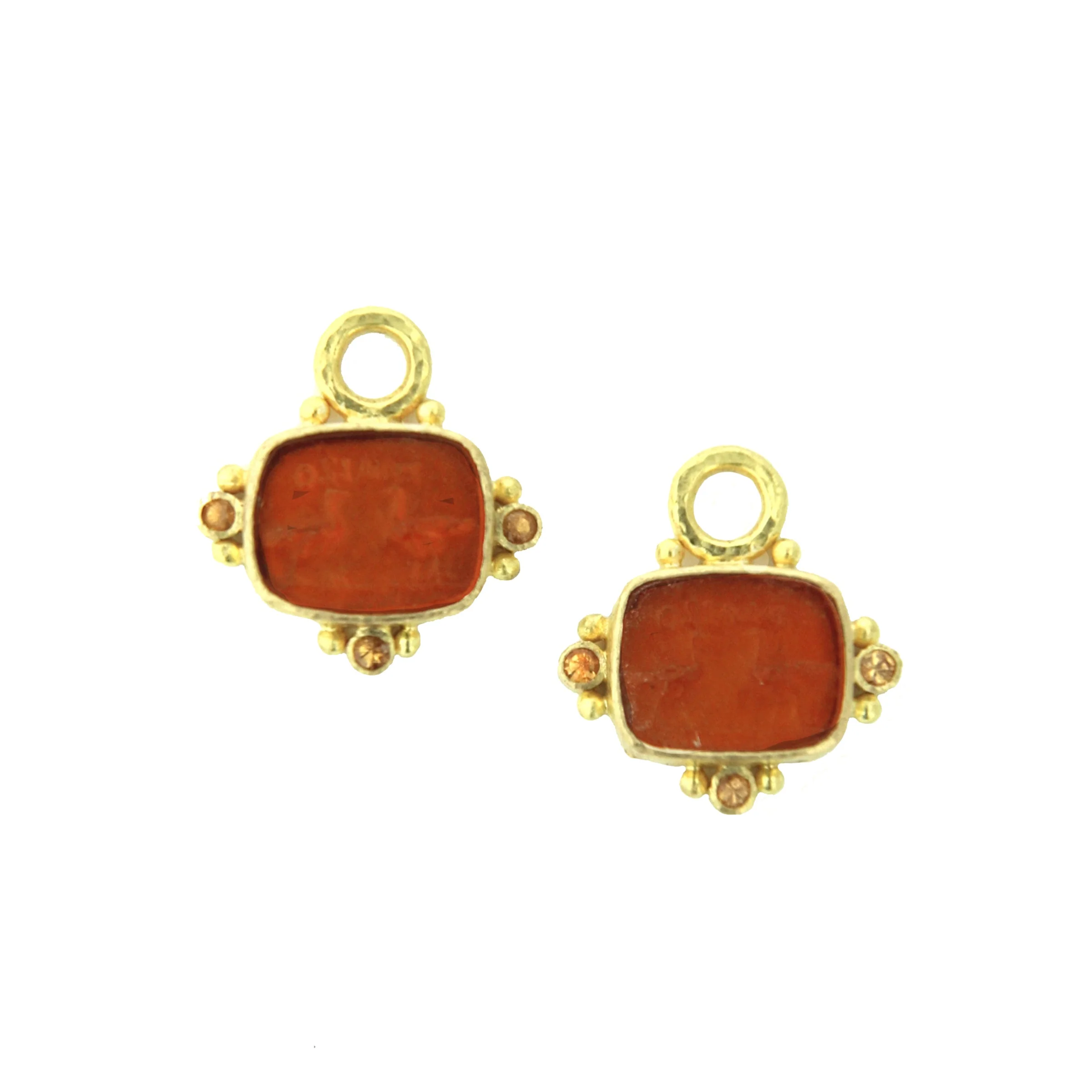 Elizabeth Locke Amber Two Cranes Venetian Glass Intaglio Earring Pendants