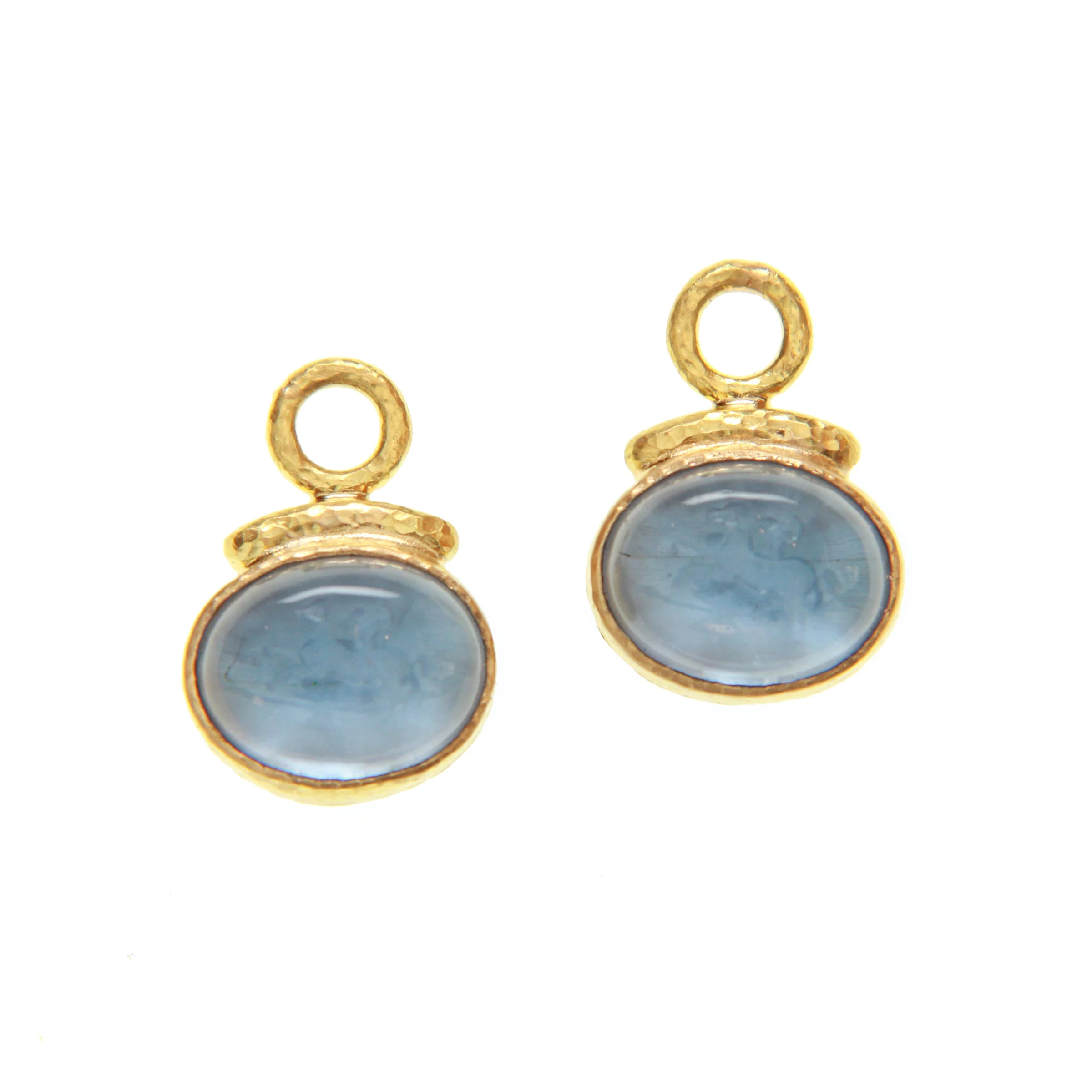 Elizabeth Locke Cerulean Cab Equestrian Venetian Glass Intaglio Earring Pendants