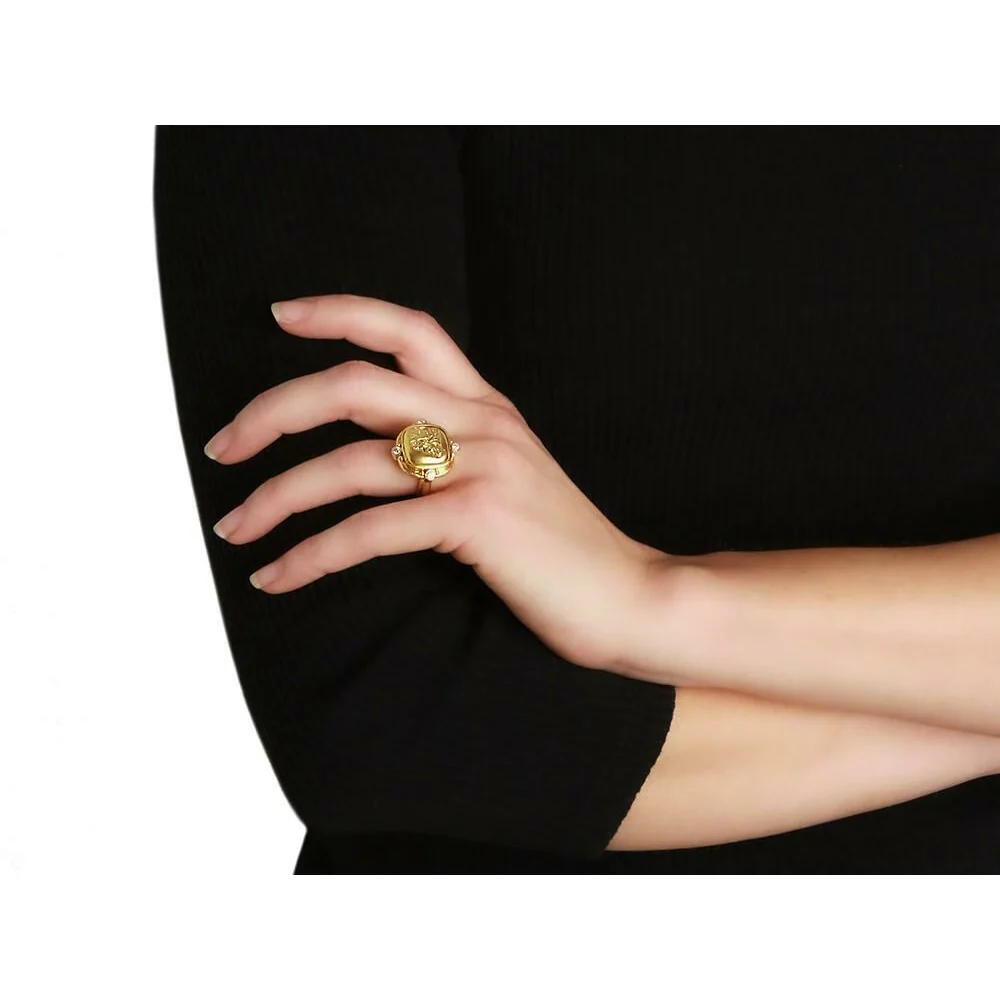 Elizabeth Locke Gold Cupid on Dolphin Diamond Ring - Image 3