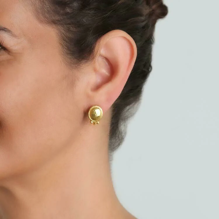 Elizabeth Locke Gold Dome Earrings with Charm Holder - Image 2