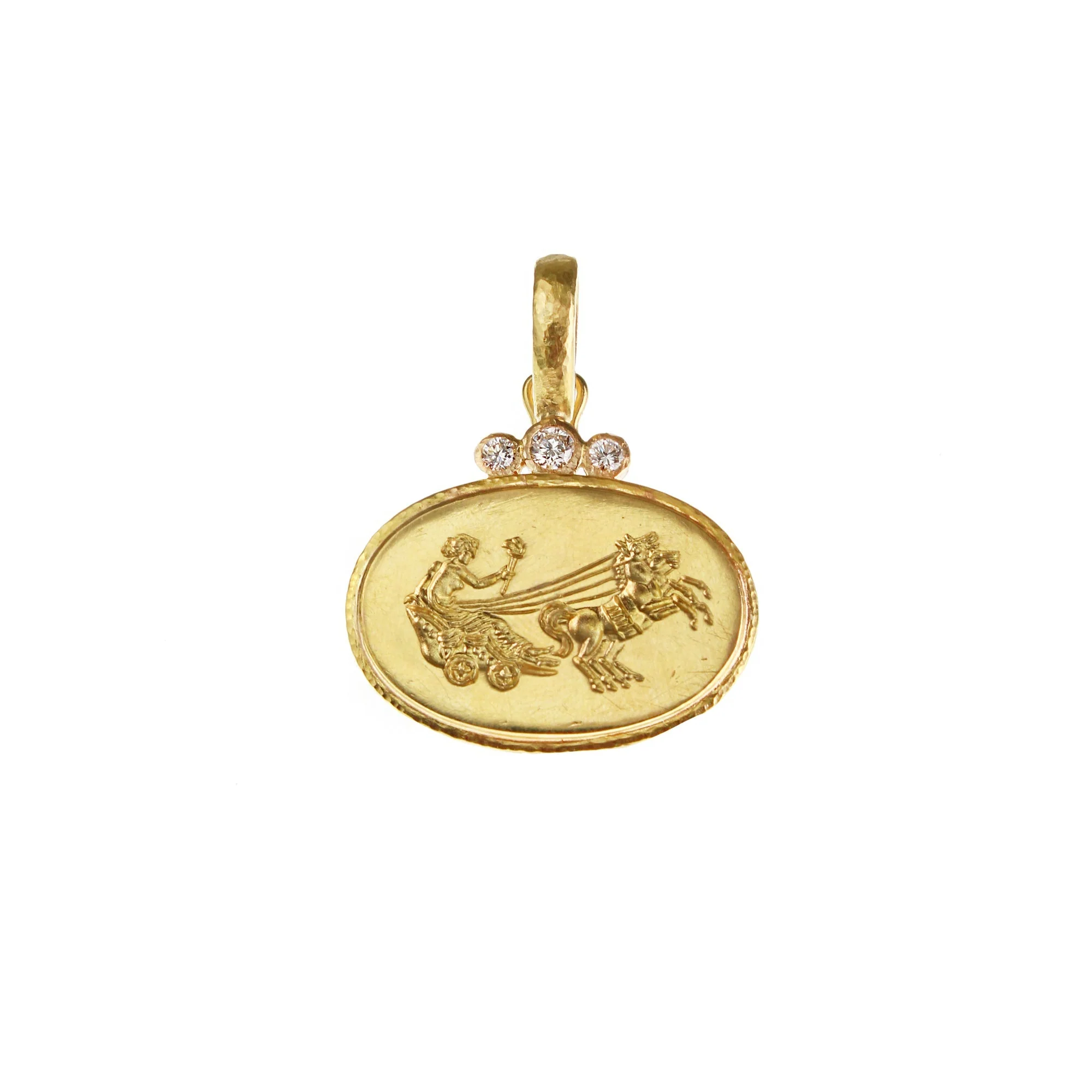 Elizabeth Locke Gold Goddess with Chariot and Diamond Pendant